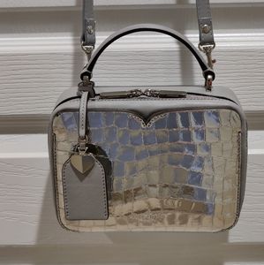 Kate Spade Metallic Silver Mini Top Handle Leather Vanity Bag